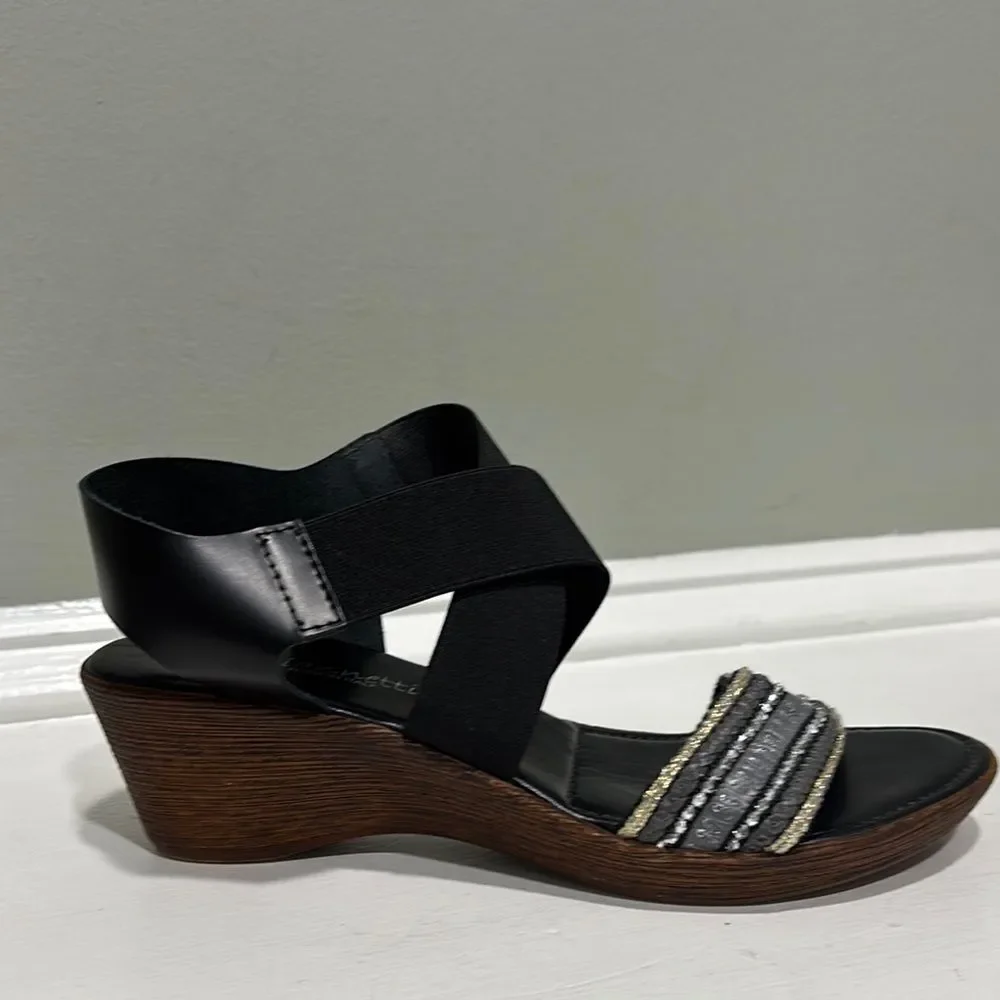 Beaded Wedge Black and Gray Silver Comfort Sandals-size 6.5